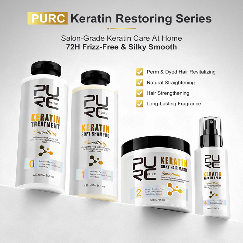 Hair Care Keratin Shampoo - PURC ケラチントリートメント ヘアケアセット ストレートニングシャンプー ヘアマスク スムージング