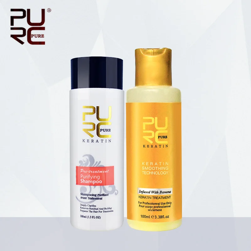 Hair Care Keratin Shampoo - PURC バナナフレーバー ケラチン＆浄化シャンプーセット スムージング ストレートニング ダメージヘアケア製品
