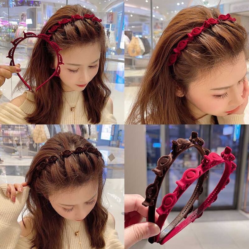 Hair Care Baby - 1/3個入り フロッキング加工の編み込みヘッドバンド 女性用 シンプルなヘアバンド ファッション ガールズ