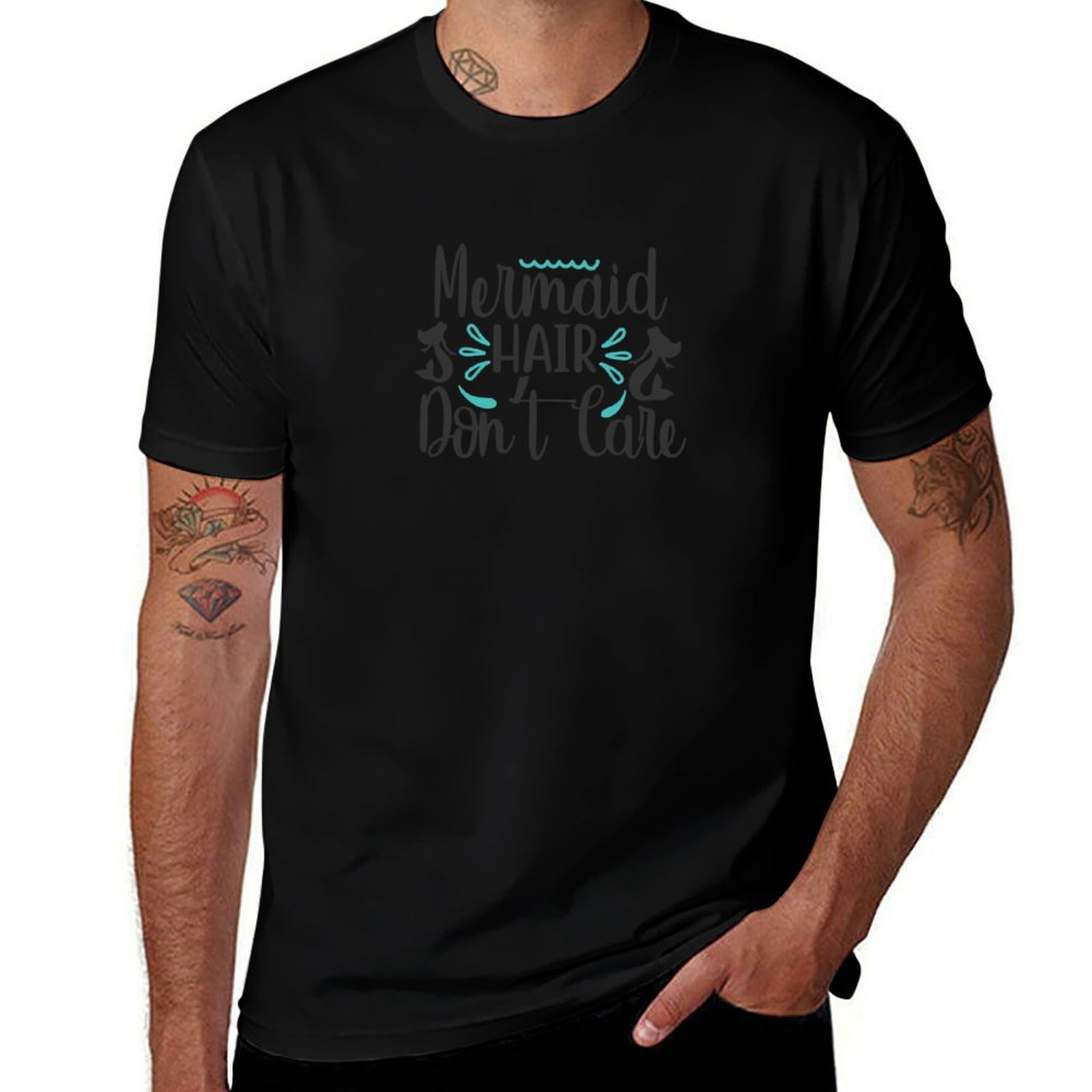 Hair Care Works - マーメイドヘア、気にしないTシャツ、労働作業用カジュアルTシャツ