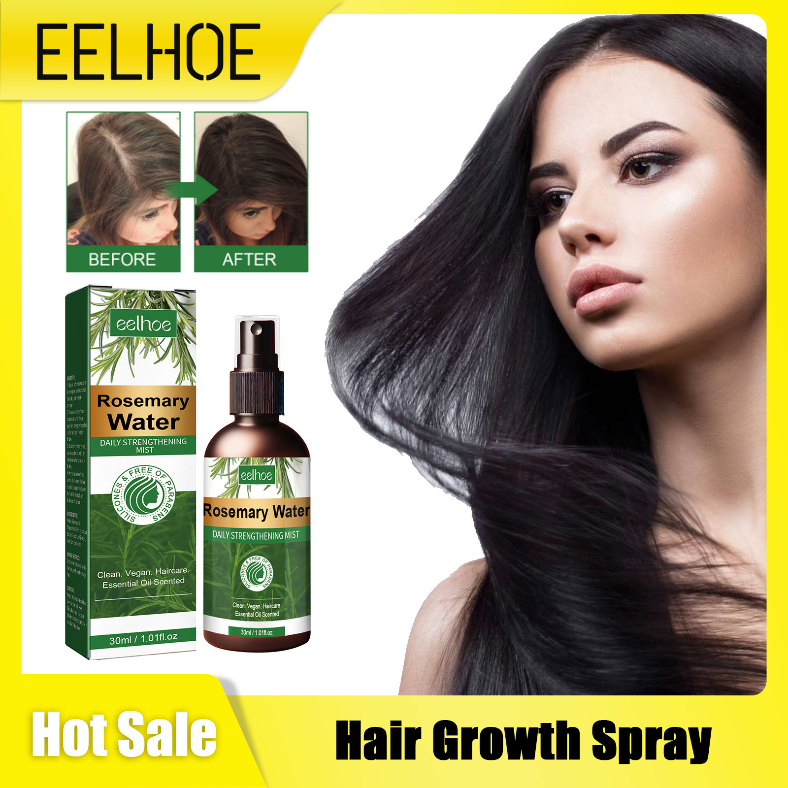 Hair Care Growth - Rosemary-ヘアケアスプレー,頭皮トリートメント,光沢処理,エンドリムーバー,オーガニック髪の成長,30ml