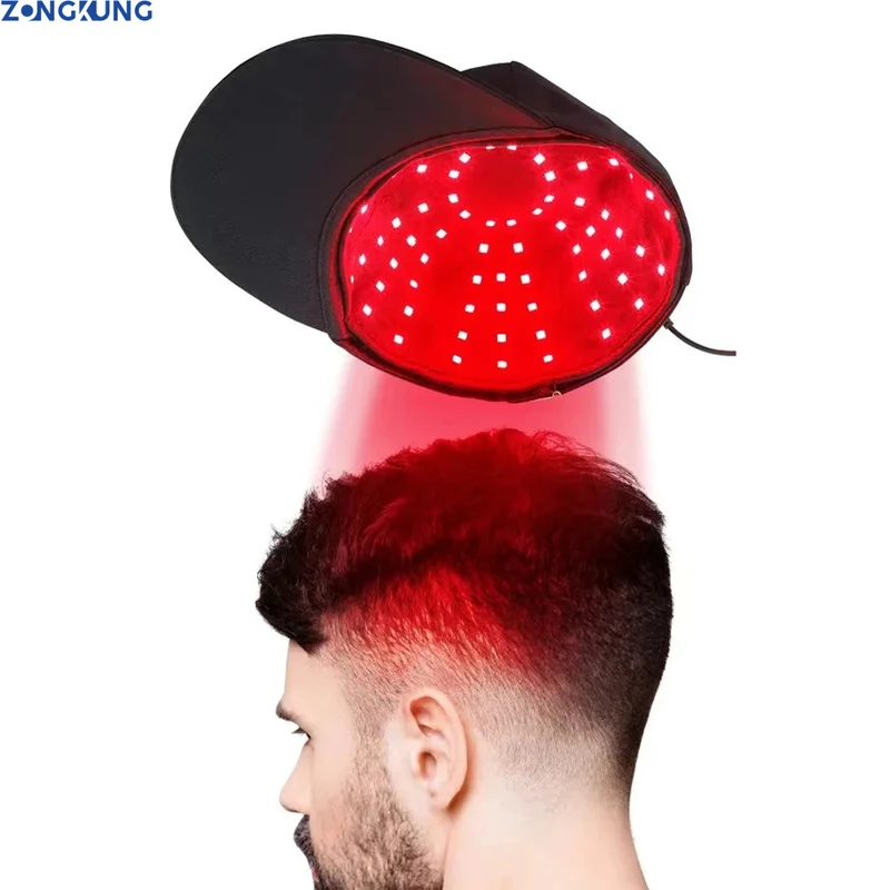 Hair Care Growth - 660nm 850nm赤色光赤外線ヘアセラピー育毛キャップ脱毛防止リラックス頭皮ケア帽子抗発毛調整可能なリアストラップ